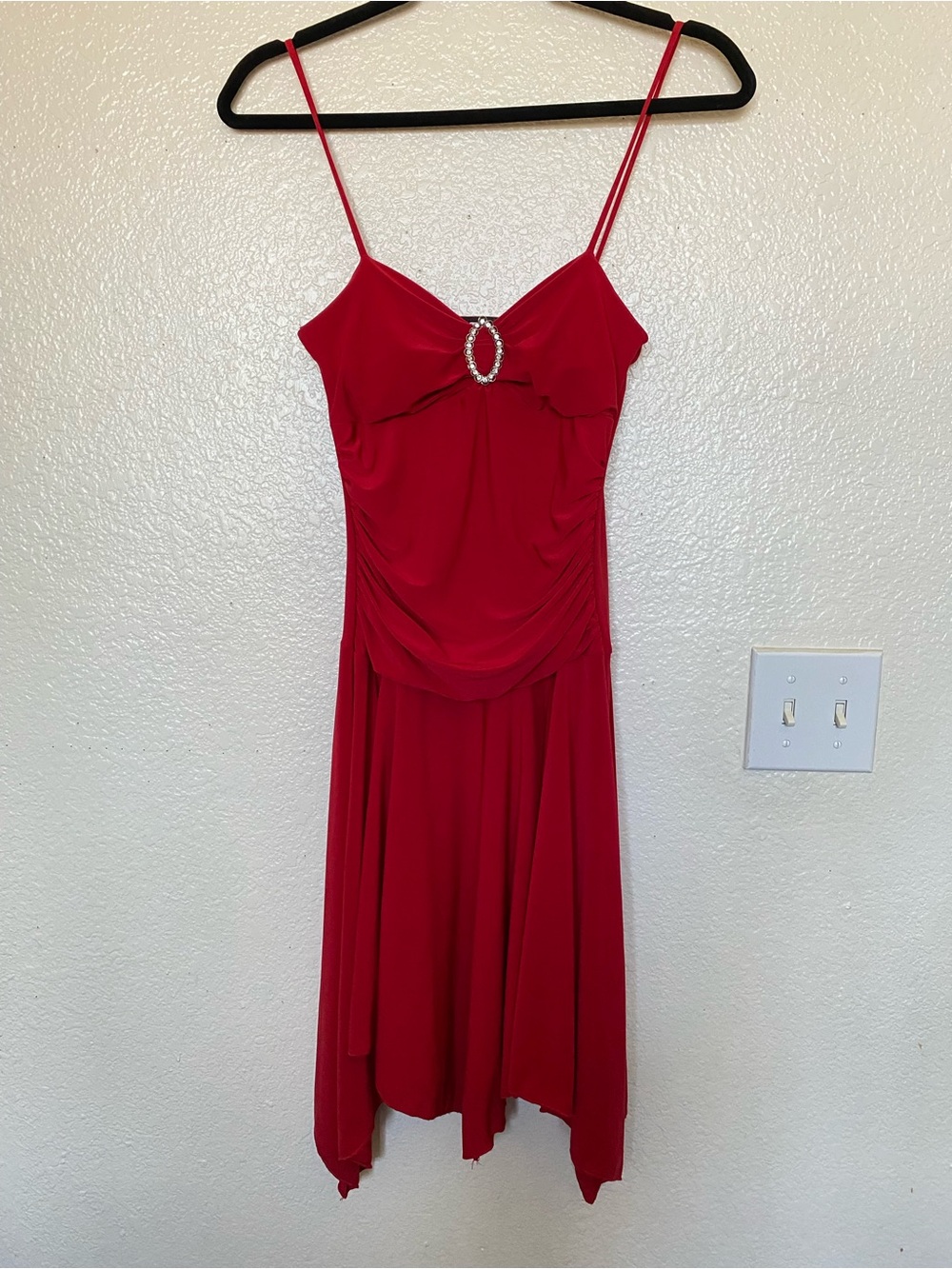 Vintage Taboo Red Strapless Size Small Dress with Rhinestone O-Ring